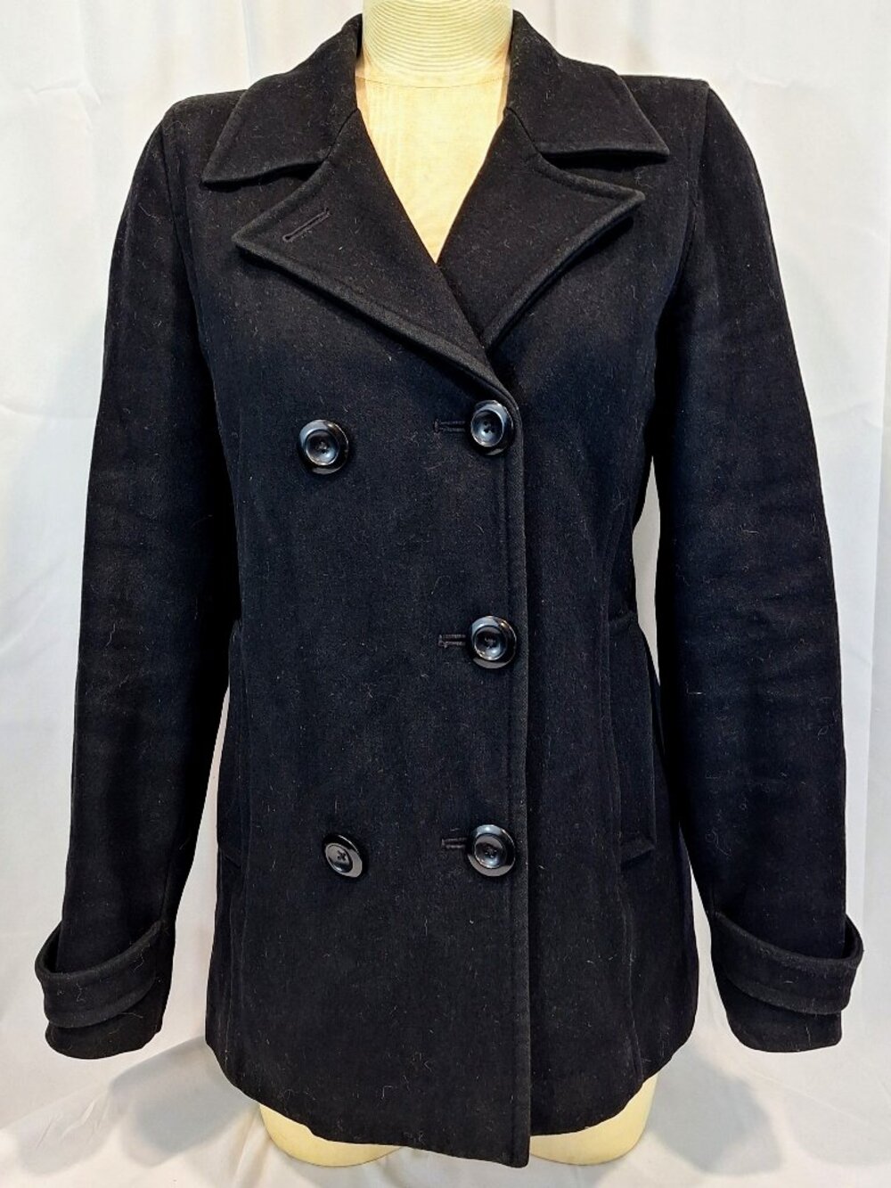 Delias Vintage Women's Classic Black Wool Peacoat